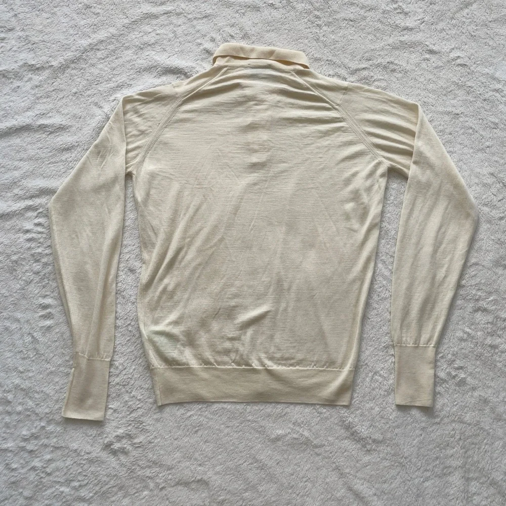 John Smedley Dorset Extra Fine Merino Wool Long Sleeve Polo Sweater Cream Size M